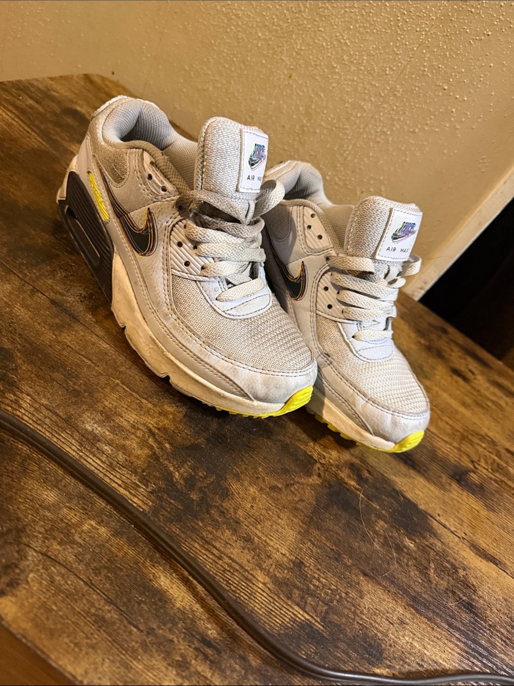 Nike Kids Light Gray and Yellow Accent Sneakers